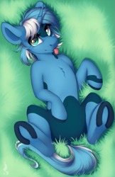 Size: 561x867 | Tagged: safe, artist:silentwulv, oc, oc only, oc:snow sailor, pony, unicorn, female, grass, mare, misleading thumbnail, solo, tongue out, underhoof