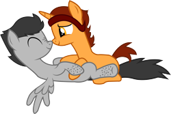 Size: 14666x9801 | Tagged: safe, artist:electrochoc, derpibooru import, oc, oc:mrdeloop, oc:peach cobbler, pegasus, pony, unicorn, absurd resolution, freckles, gay, male, nuzzling, simple background, transparent background, vector