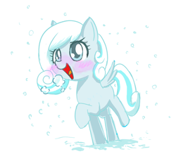 Size: 874x802 | Tagged: safe, artist:phoenixperegrine, oc, oc only, oc:snowdrop, pegasus, pony, cute, ocbetes, raised hoof, snow, snowbetes, snowfall, solo