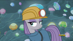 Size: 1920x1080 | Tagged: safe, screencap, maud pie, earth pony, pony, rock solid friendship, cute, discovery family logo, gem, gem cave, helmet, irrational exuberance, maudabetes, mine, mining helmet, smiling, solo, when she smiles