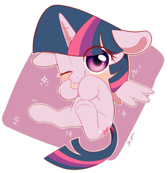 Size: 1011x1041 | Tagged: safe, artist:sion, twilight sparkle, twilight sparkle (alicorn), alicorn, pony, :p, chibi, cute, floppy ears, looking at you, one eye closed, silly, silly pony, solo, tongue out, twiabetes, wink