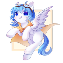 Size: 2000x2000 | Tagged: safe, artist:leafywind, derpibooru import, oc, oc only, pegasus, pony, abstract background, cloak, clothes, colored pupils, female, goggles, looking at you, mare, simple background, solo, spread wings, starry eyes, transparent background, underhoof, wingding eyes, wings