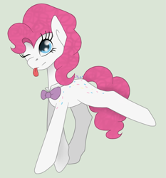 Size: 909x977 | Tagged: safe, artist:brendalobinha, derpibooru import, oc, earth pony, pony, female, mare, offspring, one eye closed, parent:fancypants, parent:pinkie pie, parents:pinkiepants, simple background, solo, tongue out, wink