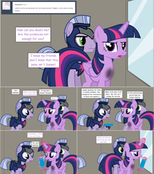 Size: 1284x1444 | Tagged: safe, artist:hakunohamikage, derpibooru import, twilight sparkle, twilight sparkle (alicorn), alicorn, pony, armor, ask, ask-princesssparkle, dusk guard, magic, tumblr