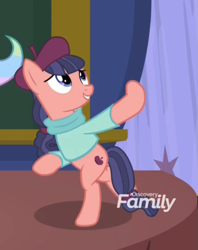 Size: 807x1020 | Tagged: safe, derpibooru import, screencap, raspberry beret, horse play, bipedal, cropped, discovery family logo, female, solo