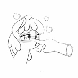 Size: 1280x1280 | Tagged: safe, artist:trickydick, berry punch, berryshine, human, boop, disembodied hand, hand, heart, sketch