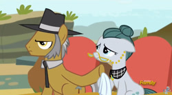 Size: 844x467 | Tagged: safe, screencap, cloudy quartz, igneous rock pie, pony, rock solid friendship, comforting, crying, discovery family logo, handkerchief, liquid pride, quartzrock