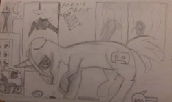 Size: 1423x843 | Tagged: safe, artist:ambient beat, derpibooru import, allie way, oc, oc:ambient beat, emp museum, monochrome, night, pencil drawing, seattle, shy, space needle, traditional art