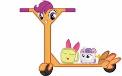 Size: 720x453 | Tagged: safe, derpibooru import, part of a set, apple bloom, scootaloo, sweetie belle, object pony, original species, pony, coffee mug, cutie mark crusaders, mug, music box, ponified, pun, scooter, visual pun, wat