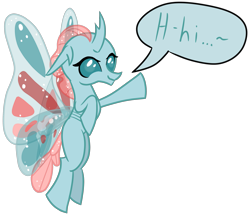 Size: 2457x2160 | Tagged: safe, artist:venaf, derpibooru import, ocellus, changedling, changeling, atg 2018, butterfly wings, cute, diaocelles, flying, high res, newbie artist training grounds, simple background, speech, text, transparent background, waving
