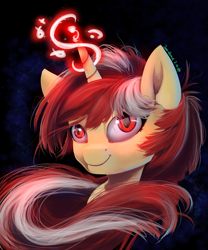 Size: 1024x1229 | Tagged: safe, artist:joan-grace, oc, oc only, oc:red magic, pony, unicorn, bust, female, magic, mare, portrait, solo