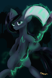 Size: 3600x5400 | Tagged: safe, artist:mahexa, derpibooru import, earth pony, pony, bipedal, glowing eyes, magic, scythe