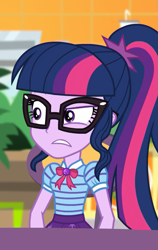 Size: 633x1002 | Tagged: safe, derpibooru import, screencap, sci-twi, twilight sparkle, better together, equestria girls, rollercoaster of friendship, clothes, cropped, geode of telekinesis, glasses, ponytail, solo