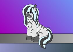 Size: 3580x2546 | Tagged: safe, artist:northern-frost, derpibooru import, oc, oc:midnight whistle, zebra, female, filly, sitting, smiling, solo