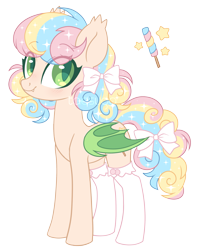 Size: 2031x2545 | Tagged: safe, artist:hawthornss, derpibooru import, oc, oc only, oc:pretty pop, bat pony, pony, bat pony oc, bat wings, blushing, bow, clothes, colored wings, commission, cute, cutie mark, ear fluff, fangs, female, food, frilly socks, hair bow, lightly watermarked, looking at you, mare, simple background, slit eyes, smiling, socks, solo, standing, tail bow, transparent background, watermark
