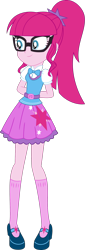 Size: 1024x3016 | Tagged: safe, artist:aqua-pony, artist:iamsheila, pinkie pie, sci-twi, twilight sparkle, equestria girls, alternate hairstyle, clothes swap, glasses, palette swap, recolor, simple background, solo, transparent background