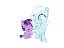 Size: 1024x768 | Tagged: safe, artist:turnaboutart, derpibooru import, twilight sparkle, twilight sparkle (alicorn), oc, oc:snowdrop, alicorn, pegasus, pony, fanfic:luna mother of twilight sparkle, alternate universe, baby, baby pony, babylight sparkle, base used, cute, female, filly, foal, happy, hoof hold, simple background, sisterly love, sisters, transparent background, twiabetes