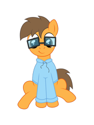 Size: 1350x1800 | Tagged: safe, artist:m.w., derpibooru exclusive, oc, oc only, earth pony, pony, 2017 community collab, clothes, derpibooru community collaboration, glasses, male, simple background, sitting, smiling, solo, stallion, transparent background