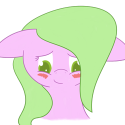 Size: 1000x1000 | Tagged: safe, artist:tyrannisumbra, oc, oc only, oc:seypiey oulomenohn, pony, blushing, female, looking down, simple background, smiling, solo, transparent background
