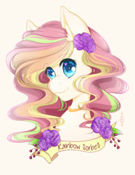 Size: 2550x3300 | Tagged: safe, artist:nanniras, derpibooru import, oc, oc only, oc:rainbow sorbet, pegasus, pony, blue eyes, bust, female, flower, flower in hair, mare, portrait, simple background, smiling, solo, transparent background