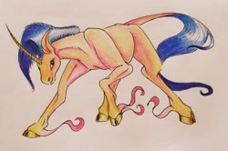 Size: 2767x1833 | Tagged: safe, artist:smirk, derpibooru import, oc, pony, unicorn, an attempt was made, cloven hooves, colored, colored pencil drawing, solo, traditional art, unshorn fetlocks