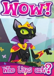 Size: 1191x1662 | Tagged: safe, derpibooru import, edit, idw, abyssinian king, abyssinian, cat, black cat, caption, expand dong, exploitable meme, game screencap, gameloft, idw showified, image macro, meme, solo, wow! glimmer