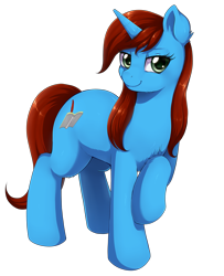 Size: 1863x2300 | Tagged: safe, artist:evomanaphy, derpibooru import, oc, oc only, oc:cyclorra, pony, unicorn, commission, disguise, disguised changeling, female, mare, raised hoof, shy, simple background, smiling, solo, transparent background