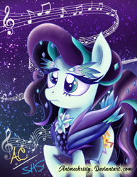 Size: 1024x1325 | Tagged: safe, artist:animechristy, coloratura, pony, clothes, countess coloratura, cutie mark, female, galaxy, mare, music notes, raised hoof, rara, solo