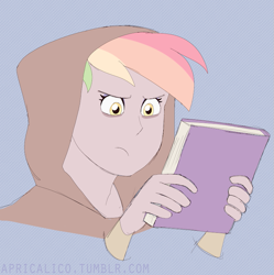 Size: 767x770 | Tagged: safe, artist:feellikeaplat, derpibooru import, oc, oc:rainbow feather, human, book, bust, humanized, interspecies offspring, magical lesbian spawn, offspring, parent:gilda, parent:rainbow dash, parents:gildash, solo