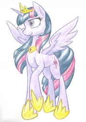 Size: 1024x1438 | Tagged: safe, artist:grokostimpy, twilight sparkle, twilight sparkle (alicorn), alicorn, pony, crown, female, queen, raised hoof, regalia, solo, traditional art