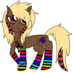 Size: 1000x1000 | Tagged: safe, artist:wolfypoof, derpibooru import, oc, oc only, clothes, coontails, rainbow socks, scene kid, simple background, socks, solo, striped socks, transparent background