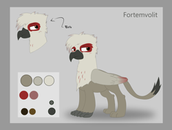 Size: 3335x2521 | Tagged: safe, artist:flicktransition, oc, oc only, oc:fortemvolit, big cat, bird, cat, griffon, lion, reference sheet, solo