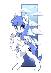 Size: 707x1000 | Tagged: safe, artist:arctic-fox, derpibooru import, oc, oc only, oc:snow pup, pegasus, pony, collar, female, mare, rearing, solo