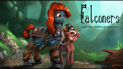 Size: 800x450 | Tagged: safe, artist:eztp, oc, oc only, pony, unicorn, armor, commission, duo, fanfic, fanfic art, fanfic cover, female, forest, looking at each other, male, mare, stallion, sword, title card, tree, weapon