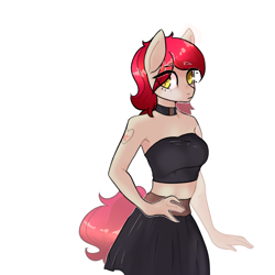 Size: 2000x2000 | Tagged: artist needed, safe, oc, oc only, oc:flaming passion, anthro, earth pony, choker, female, midriff, solo