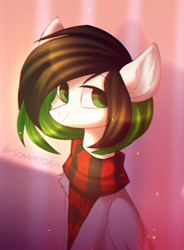 Size: 692x942 | Tagged: safe, artist:sonnatora, oc, oc only, pegasus, pony, clothes, female, scarf, solo