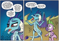 Size: 1294x895 | Tagged: safe, artist:agnesgarbowska, idw, princess ember, spike, dragon, wings over yakyakistan, spoiler:comic, spoiler:comic56, dragoness, female, male