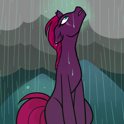 Size: 1866x1868 | Tagged: safe, artist:/d/non, derpibooru import, tempest shadow, cloud, cloudy, eye scar, female, floppy ears, looking up, rain, scar, solo