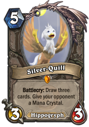 Size: 400x569 | Tagged: safe, artist:kwendynew, oc, oc only, oc:silver quill, hippogriff, birb, card, crossover, hearthstone, solo, trading card, trading card game, warcraft