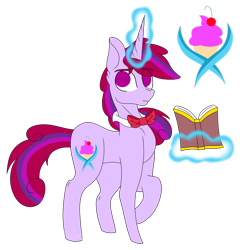 Size: 1024x1024 | Tagged: safe, artist:tomboygirl45, derpibooru import, oc, oc:fruity flare, pony, unicorn, book, bowtie, magic, magical lesbian spawn, male, offspring, parent:pinkie pie, parent:twilight sparkle, parents:twinkie, reference sheet, simple background, solo, stallion, transparent background