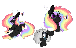 Size: 1559x996 | Tagged: safe, artist:saphi-boo, oc, oc only, deer, pony, colored wings, colored wingtips, crying, rainbow hair, simple background, solo, transparent background