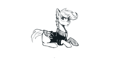 Size: 1920x1080 | Tagged: safe, artist:hierozaki, scootaloo, pegasus, pony, black and white, clothes, grayscale, monochrome, prone, simple background, solo, sweater, white background