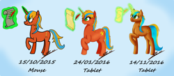 Size: 1024x447 | Tagged: safe, artist:speed-chaser, oc, oc only, oc:blue spirit, pony, unicorn, comparison, magic, solo