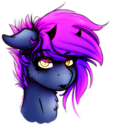 Size: 626x693 | Tagged: safe, artist:aaa-its-spook, derpibooru import, oc, oc only, oc:spook, demon, demon pony, fangs, horns, lipstick, looking at you, solo