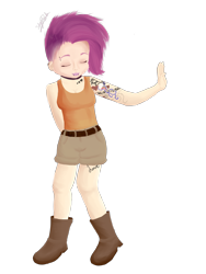 Size: 3000x4000 | Tagged: safe, artist:upsidedownpanda, scootaloo, human, clothes, humanized, piercing, simple background, sketch, solo, tattoo, transparent background