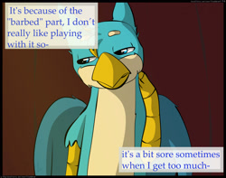 Size: 2350x1850 | Tagged: safe, artist:flash_draw, derpibooru import, gallus, sandbar, griffon, comic:boring days, comic, dialogue, explicit description, gallbar, gaming, gay, male, nervous, offscreen character, questionable description, shipping