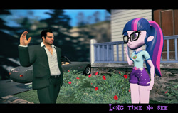 Size: 1210x768 | Tagged: safe, artist:blackbelt2297, sci-twi, twilight sparkle, human, equestria girls, legend of everfree, 3d, crossover, dead rising, dead rising 2: off the record, duo, frank west, gmod