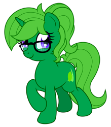 Size: 1538x1752 | Tagged: safe, alternate version, artist:limedreaming, artist:musicfirewind, derpibooru import, oc, oc only, oc:lime dream, pony, unicorn, alternate hairstyle, digital art, female, freckles, glasses, green fur, happy, looking at you, mare, simple background, smiley face, smiling, solo, study, transparent background, vector