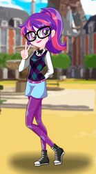 Size: 397x713 | Tagged: safe, artist:spike fancy, derpibooru import, sci-twi, twilight sparkle, equestria girls, converse, crossover, dressup, female, games, glasses, looking at you, miraculous ladybug, shoes, smiling, sneakers, style emulation