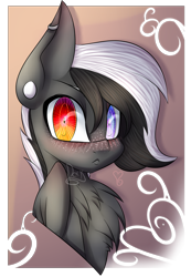 Size: 1387x2000 | Tagged: safe, artist:misfit, oc, oc only, oc:darkglitch, pony, bust, chest fluff, heterochromia, looking at you, portrait, solo